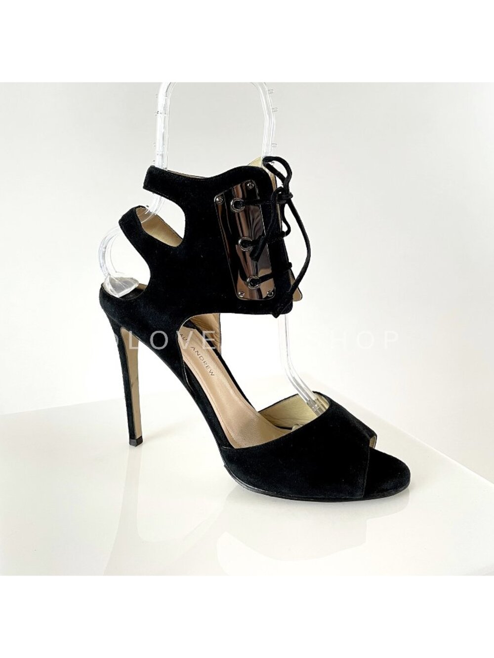Collectors | Paul Andrew Corset Heels | Black Suede Sandals |Metallic Plate Deta